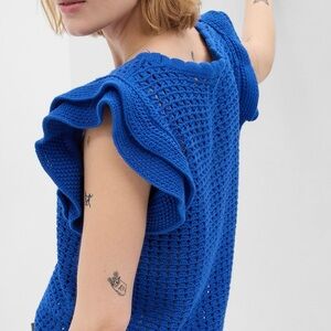 GAP Flutter Sleeve Crochet Sweater in Admiral Blue | XLT | EUC